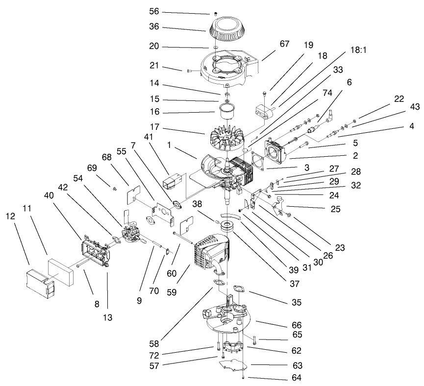 Engine Assembly Diagram and Parts List for 11003 200000001 - 200999999 Lawn Boy Lawn Mower